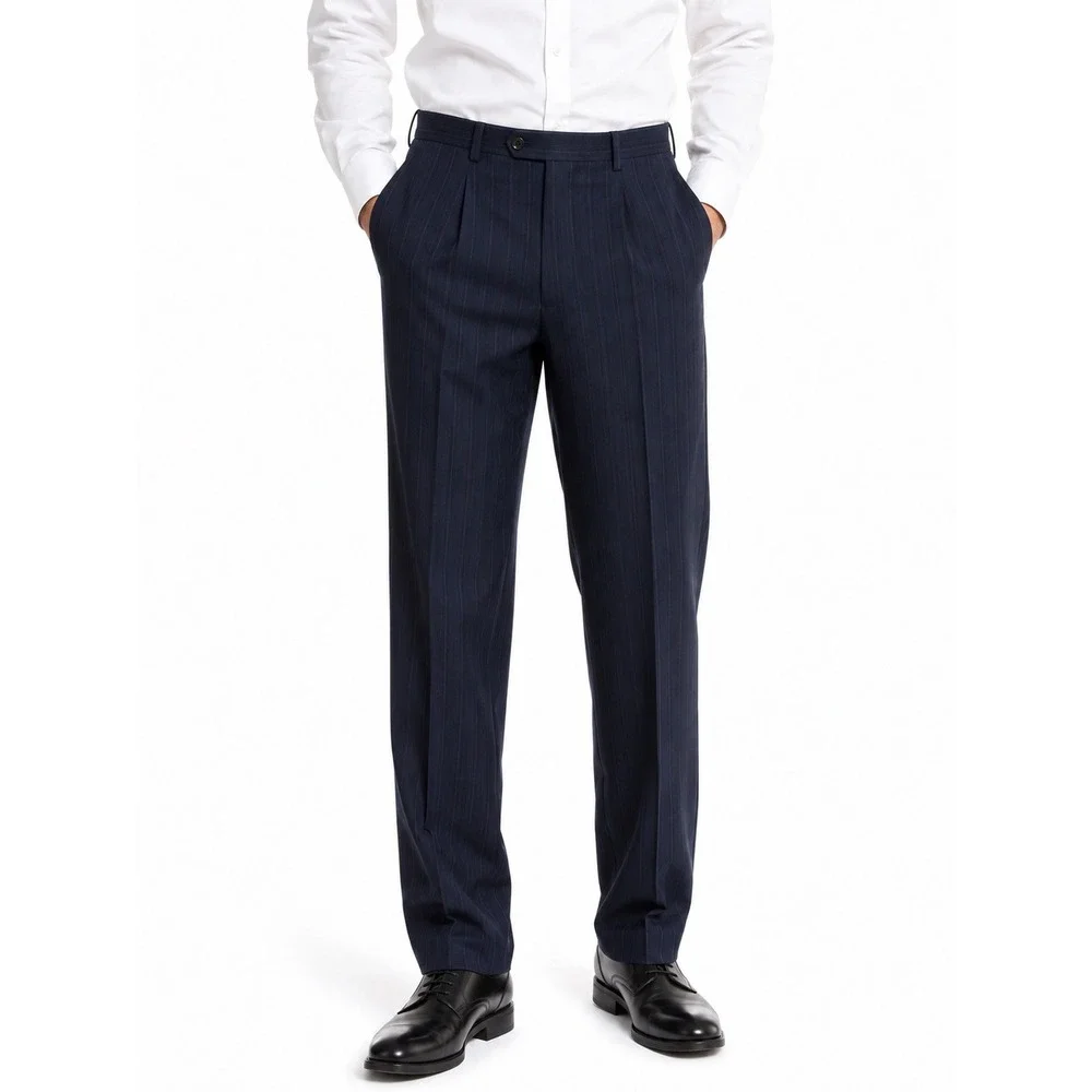Christian Dior Monsieur Vintage Mens Navy Pinstripe Dress Pants Tailored 34x29